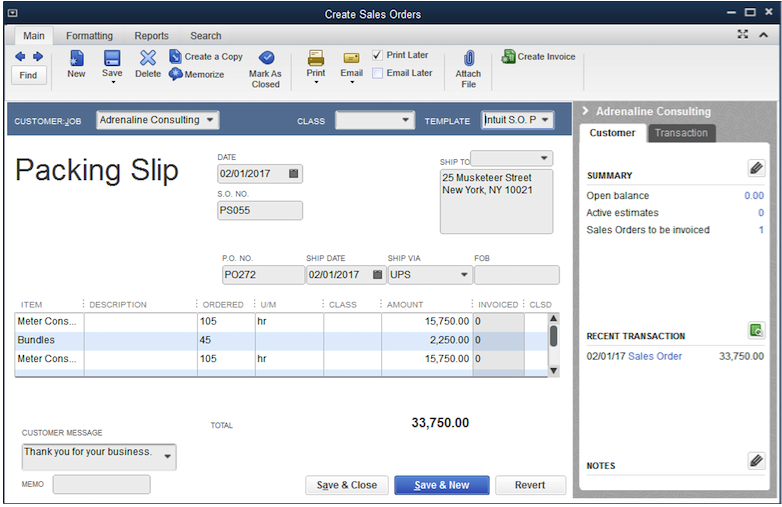 Quickbooks Packing Slip Template