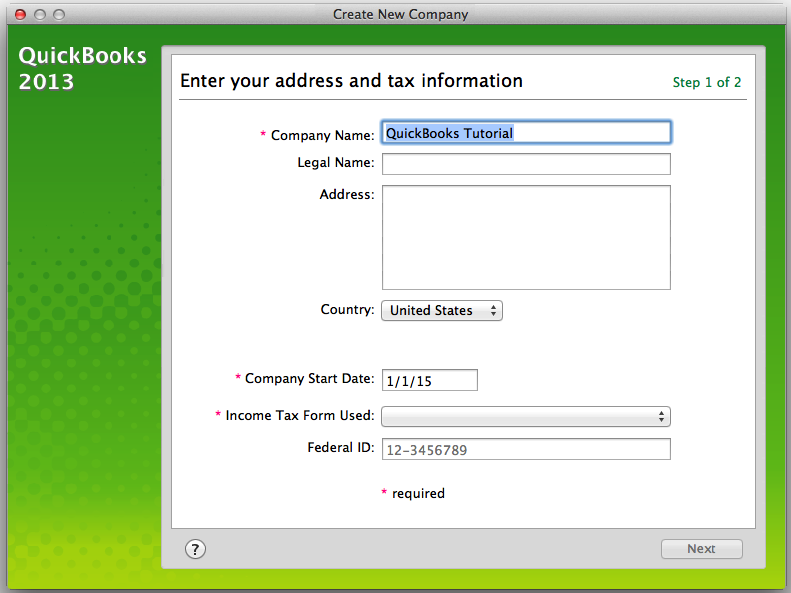 QuickBooks for Mac Company Setup