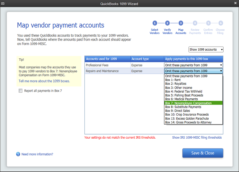 Setup 1099 in Quickbooks windows version